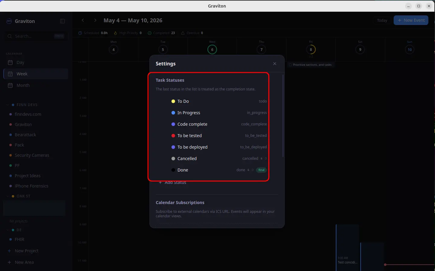 Graviton custom task statuses settings
